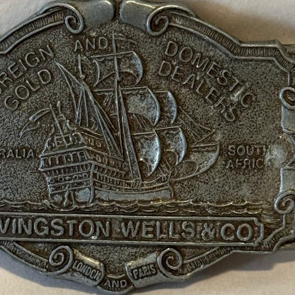 Vintage Circa 70s Pewter Livingston Wells & Co Gold Dealers Belt Buckle - Picture 7 of 7
